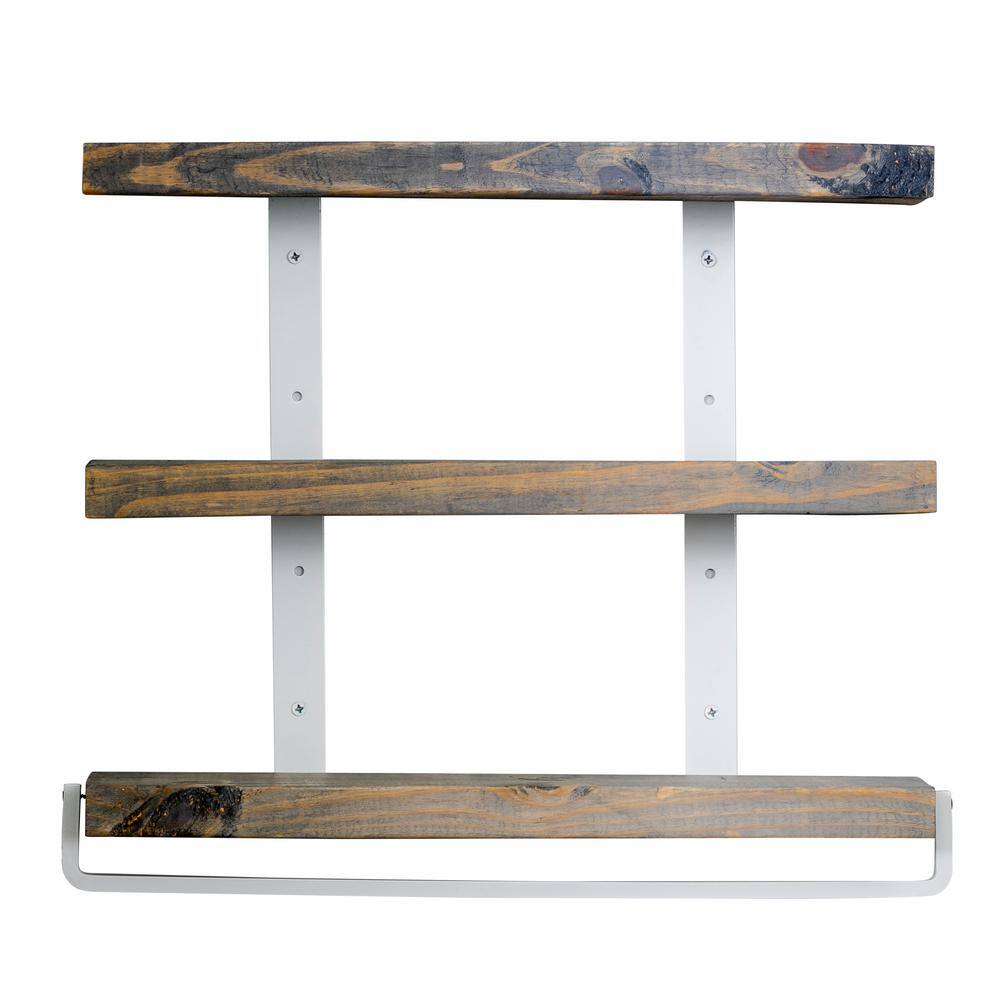 Del Hutson Designs 24 in. Gray Grace Chic 3Tier Floating Shelf with Towel Holder DHD3822gr