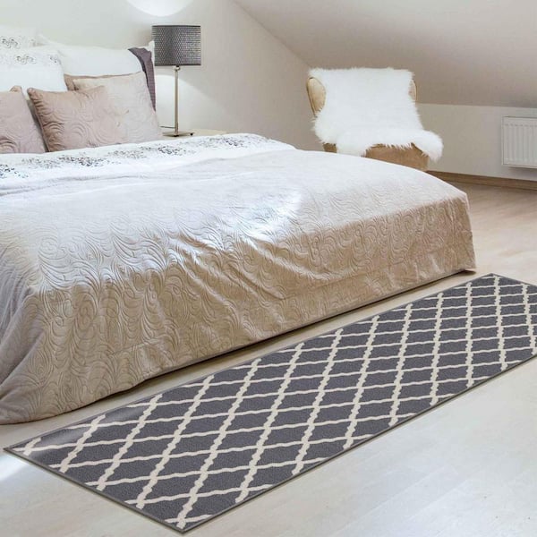 Glamour Collection Non-Slip Rubberback Moroccan Trellis Design 2x6 Indoor Runner Rug, 2 ft. 2 in. x 6 ft., Gray