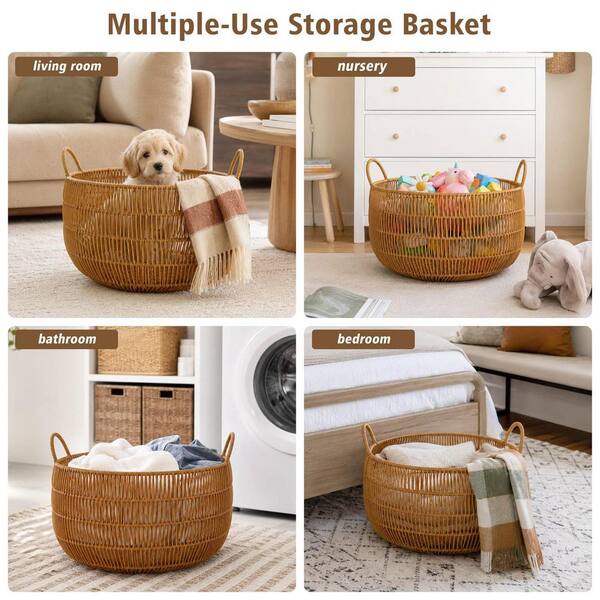 Jeedeson Brown 11.22 in. x 15.94 in. Polypropylene Round Woven