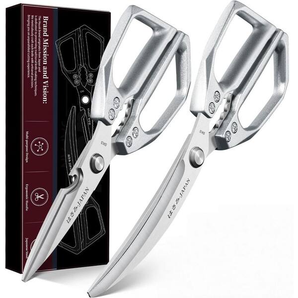 10.4 in. Silver Stainless Steel  Heavy Duty Poultry Kitchen Shear (Set of 2), Sharp Meat Scissors Dishwasher Safe