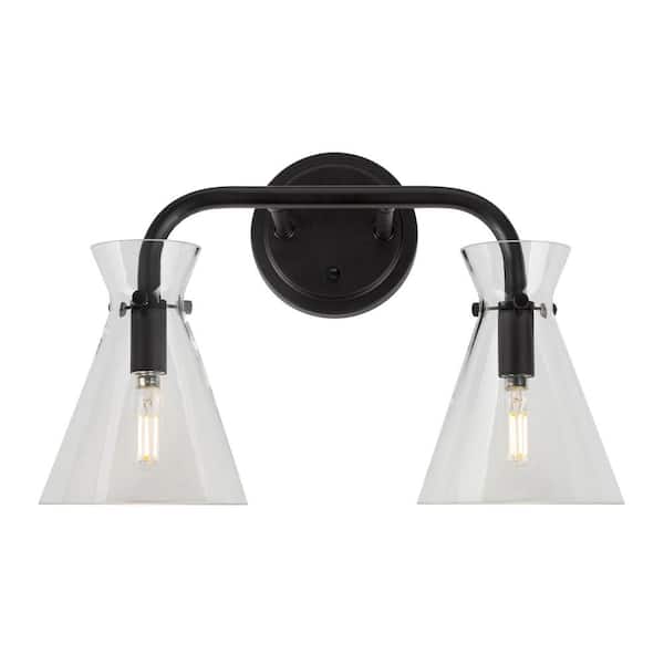 Unbranded Beaker 2-Light Black Bath Vanity Light with Clear Glass