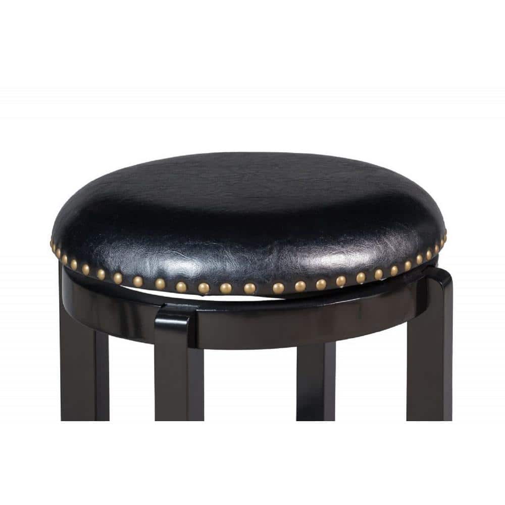 Cordova 24'' Traditional Black Leather Swivel Counter Stool