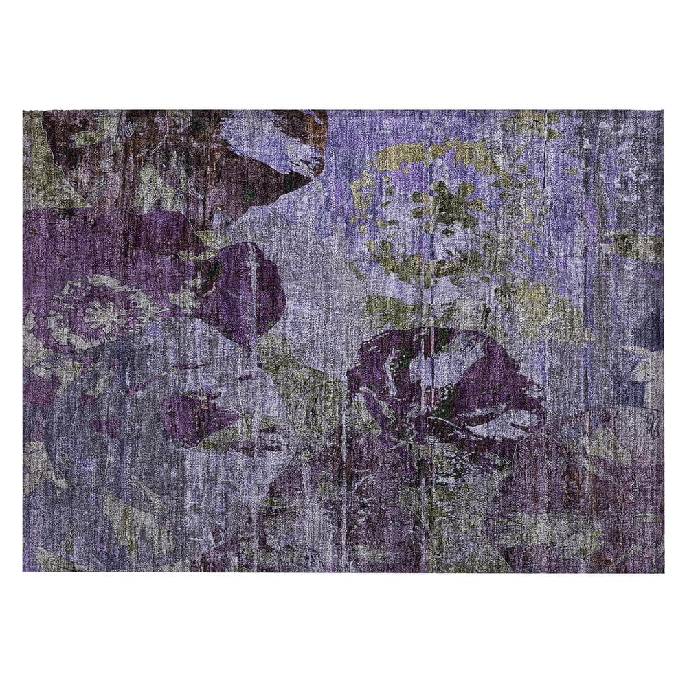 Purple Floral Pattern Machine Washable Rectangular Rug