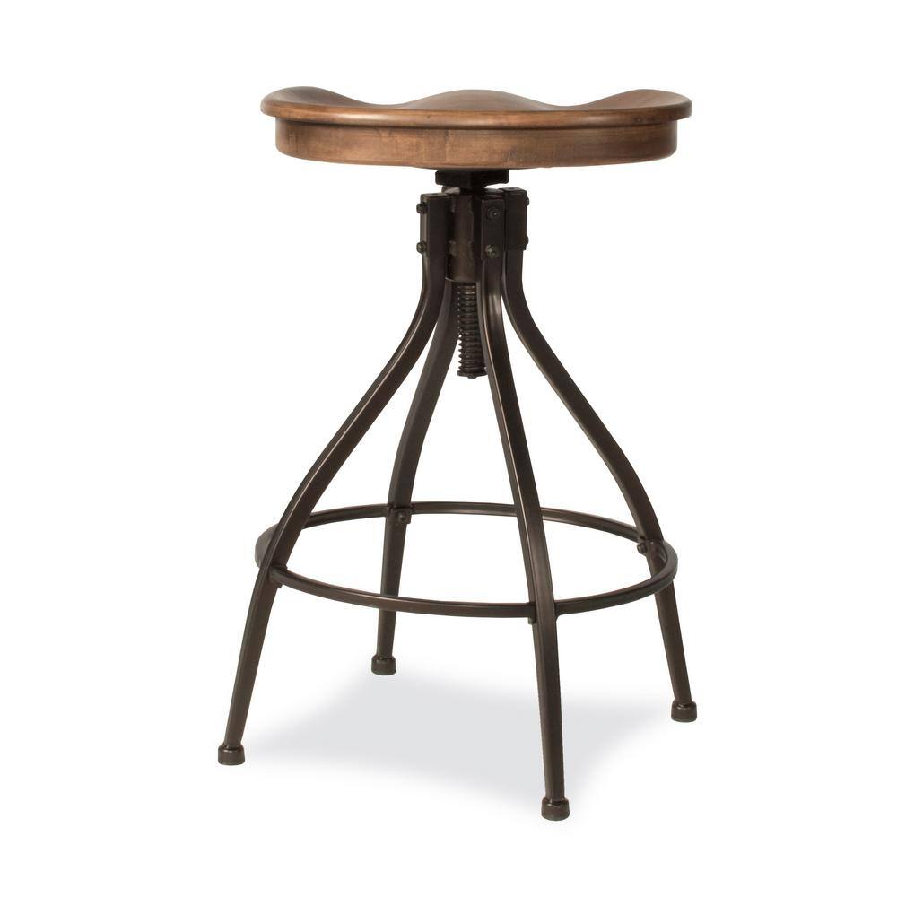 Worland Adjustable Brown Metal and Wood Swivel Bar Stool