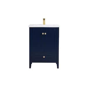Timeless Home Addison 24 in. W x 18 in. D Single Bathroom Vanity in Blue with White Ceramic Top and Basin