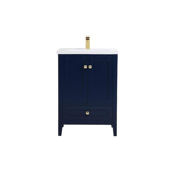 Unbranded Timeless Home Addison 24 in. W x 18 in. D Single Bathroom Vanity in Blue with White Ceramic Top and Basin