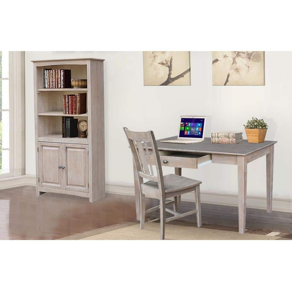Transitional Solid Hardwood Home Office Desk with Drawer in Washed Gray Taupe