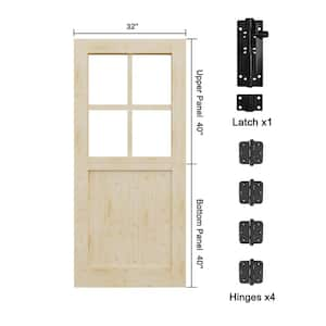 32 in. x 80 in. Solid Pine Universal 4 Lite Clear Glass Unfinished Dutch Door Design Wood Front Door Slab