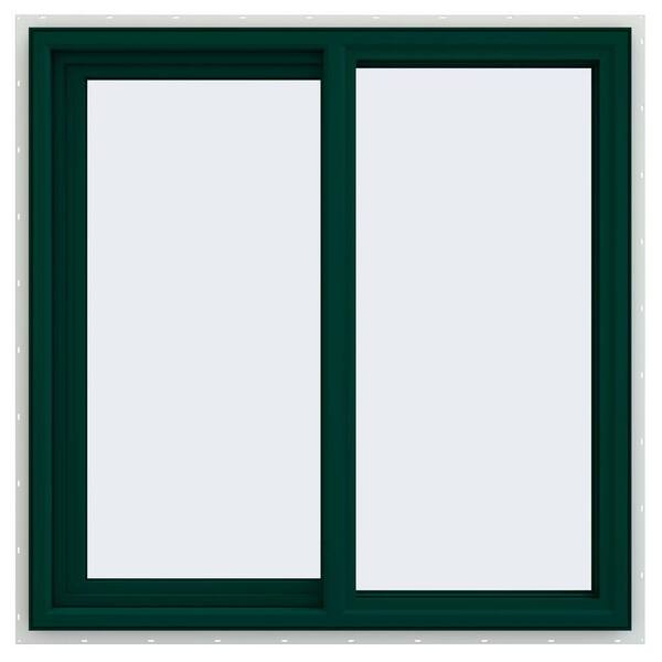 JELD-WEN 35.5 in. x 35.5 in. V-4500 Series Green Painted Vinyl Left-Handed Sliding Window with Fiberglass Mesh Screen