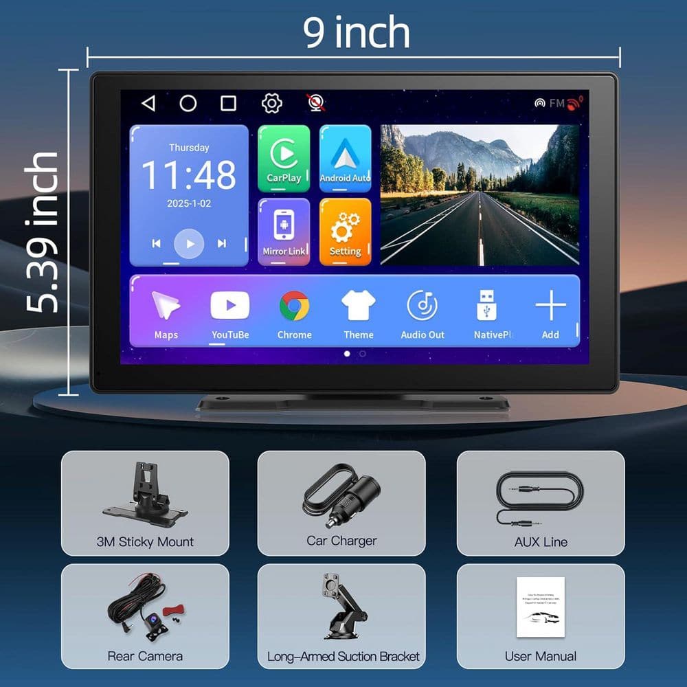 Lukyamzn 9 in. IPS Touch Screen with 1080P Rear Camera GPS Navigation - Thumbnail 2
