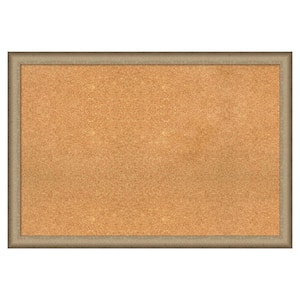 Elegant Brushed Bronze Narrow Natural Corkboard 39 in. x 27 in. Bulletin Board Memo Board