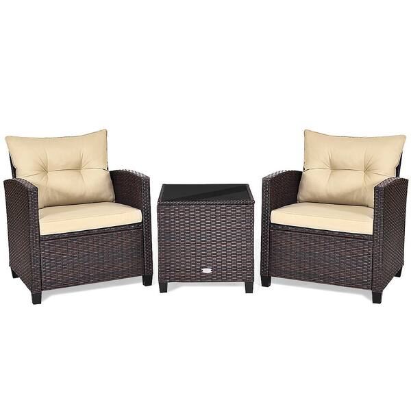 Gymax 3 Piece Rattan Wicker Outdoor Patio Conversation Set With Wheat Cushions And Coffee Table Gym04865 The Home Depot Gymax 3 Piece Rattan Wicker Outdoor, Kohls Outdoor Furniture Covers
