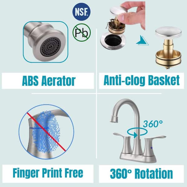 4 in. Centerset Double Handle Bathroom Faucet with Pop-up Drain and Supply Lines in Brushed Nickel