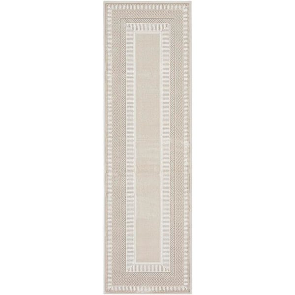 Nourison Glam Ivory 2 ft. x 8 ft. Geometric Contemporary Kitchen Runner Area Rug