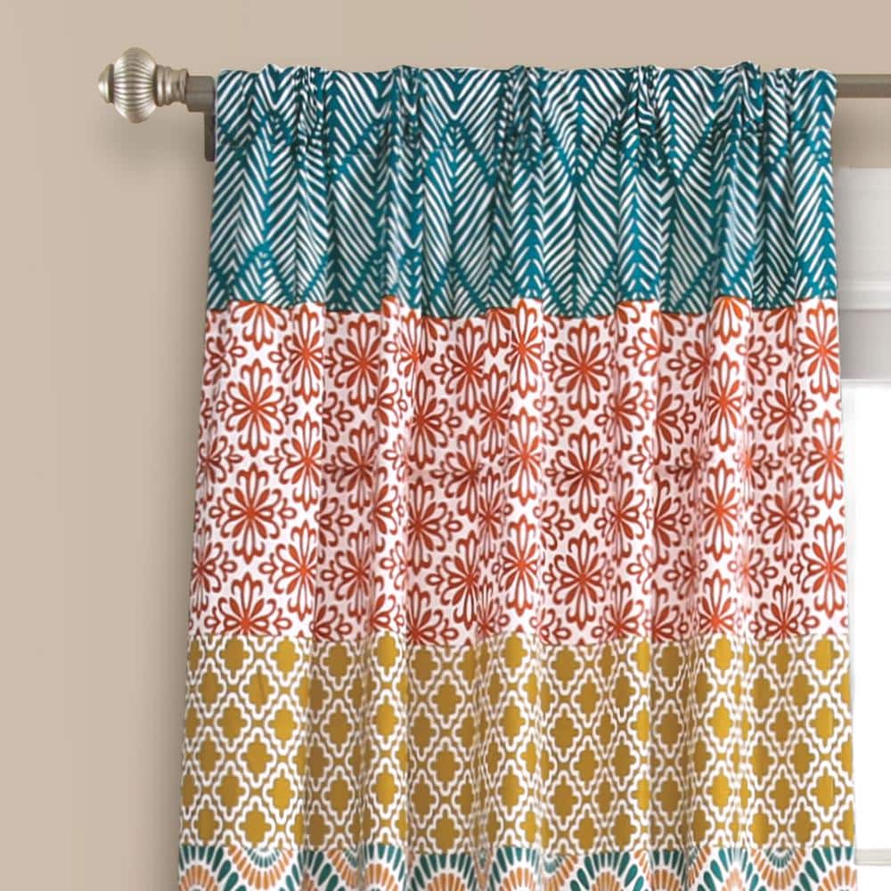 95" x 52" Turquoise and Orange Bohemian Polyester Curtain Panel Set