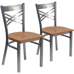 Natural Wood Seat/Clear Coated Metal Frame Restaurant Chairs (Set of 2)