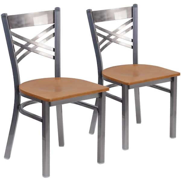 Carnegy Avenue Natural Wood Seat/Clear Coated Metal Frame Restaurant Chairs (Set of 2)
