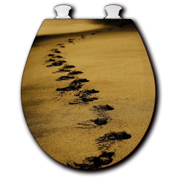 Unbranded Footsteps in the Sand Round Closed Front Toilet Seat in White