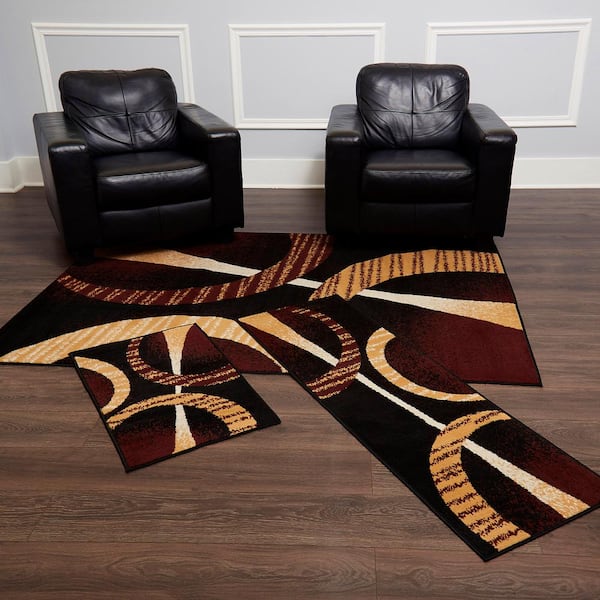 Ariana Black/Brown 5 ft. x 7 ft. 3-Piece Indoor Area Rug Set