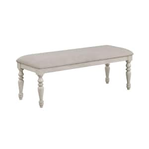 17 in. White Backless Bedroom Bench with Fabric Seat and Turned Legs