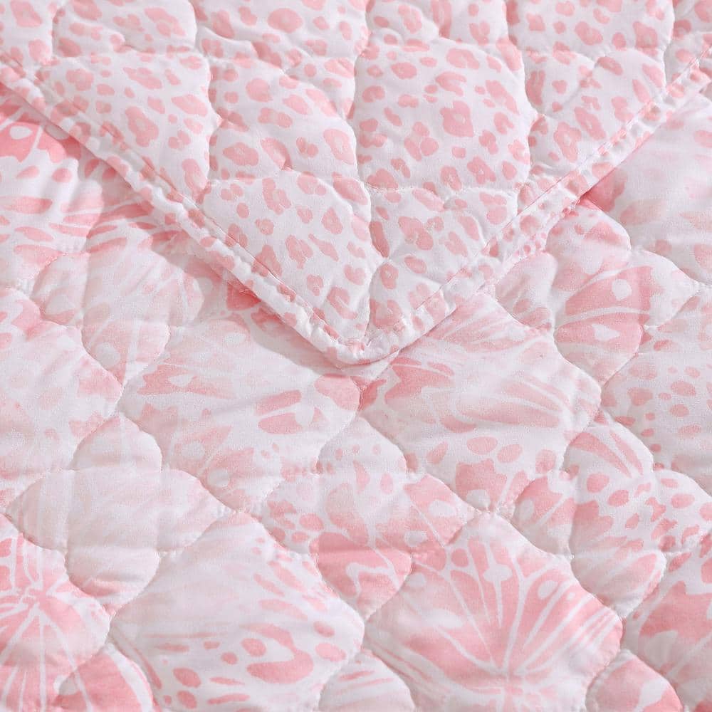 Full Pink Microfiber Reversible Quilt Set with Shams