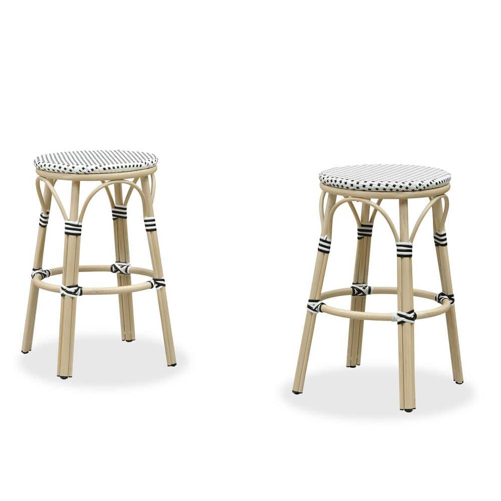 Modern Backless Handwoven Wicker Bar Height Outdoor Bar Stool White Finish Aluminum Frame, White (2-Pack) price history on PriceWatchPro