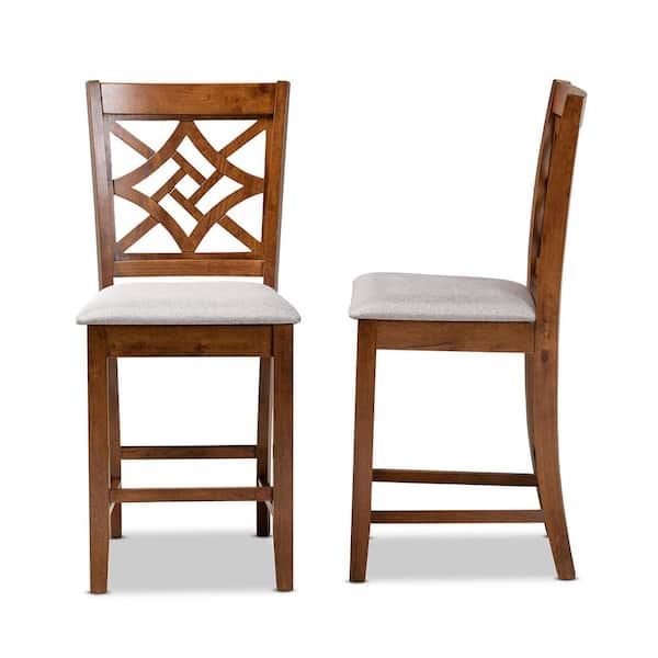 Baxton Studio Nicolette 42.5 in. Grey and Walnut Brown Low Back Wood 25 in. Counter Stool (Set of 2)