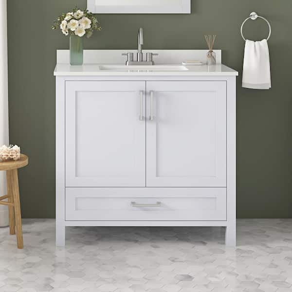Home Decorators Collection Moorside 36 in. W x 19 in. D x 34 in. H Single Sink  Bath Vanity in Sweet Maple with White Engineered Stone Top Moorside 36SM -  The Home Depot
