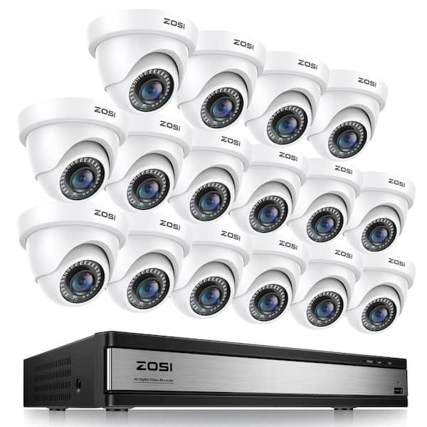 H.265 Plus 16-Channel 3K-Lite DVR Security Camera System with 16 1080p FHD Wired Dome Cameras Human/Car/Motion Detection