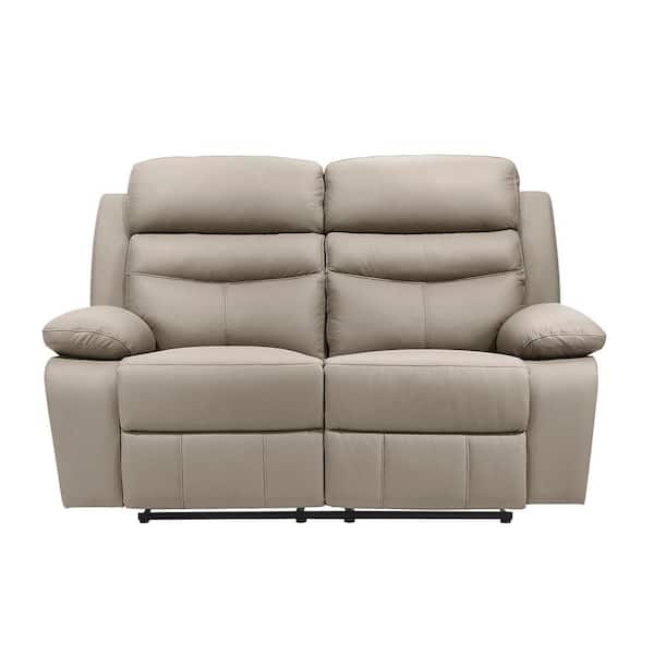 Edelia 64 in. W Latte Leather Manual Double Reclining 2-Seater Loveseat
