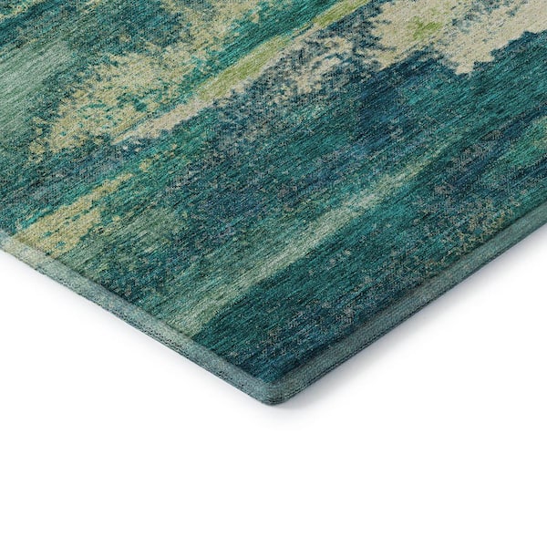 Mayfield Premium Machine Washable Abstract AMF942 Emerald 3 ft. x 5 ft. Area Rug