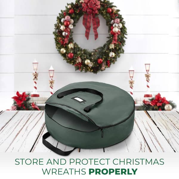 OSTO 24 in Green Superior Christmas Wreath Storage Bag, Tear Proof