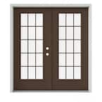 72 in. x 80 in. Dark Chocolate Painted Steel Left-Hand Inswing 15 Lite Glass Active/Stationary Patio Door
