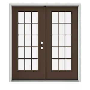 72 in. x 80 in. Dark Chocolate Painted Steel Left-Hand Inswing 15 Lite Glass Active/Stationary Patio Door
