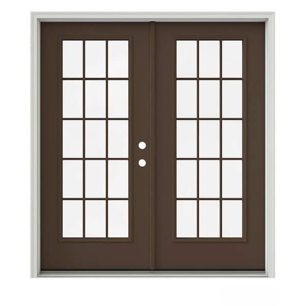JELD-WEN 72 in. x 80 in. Dark Chocolate Painted Steel Left-Hand Inswing 15 Lite Glass Active/Stationary Patio Door