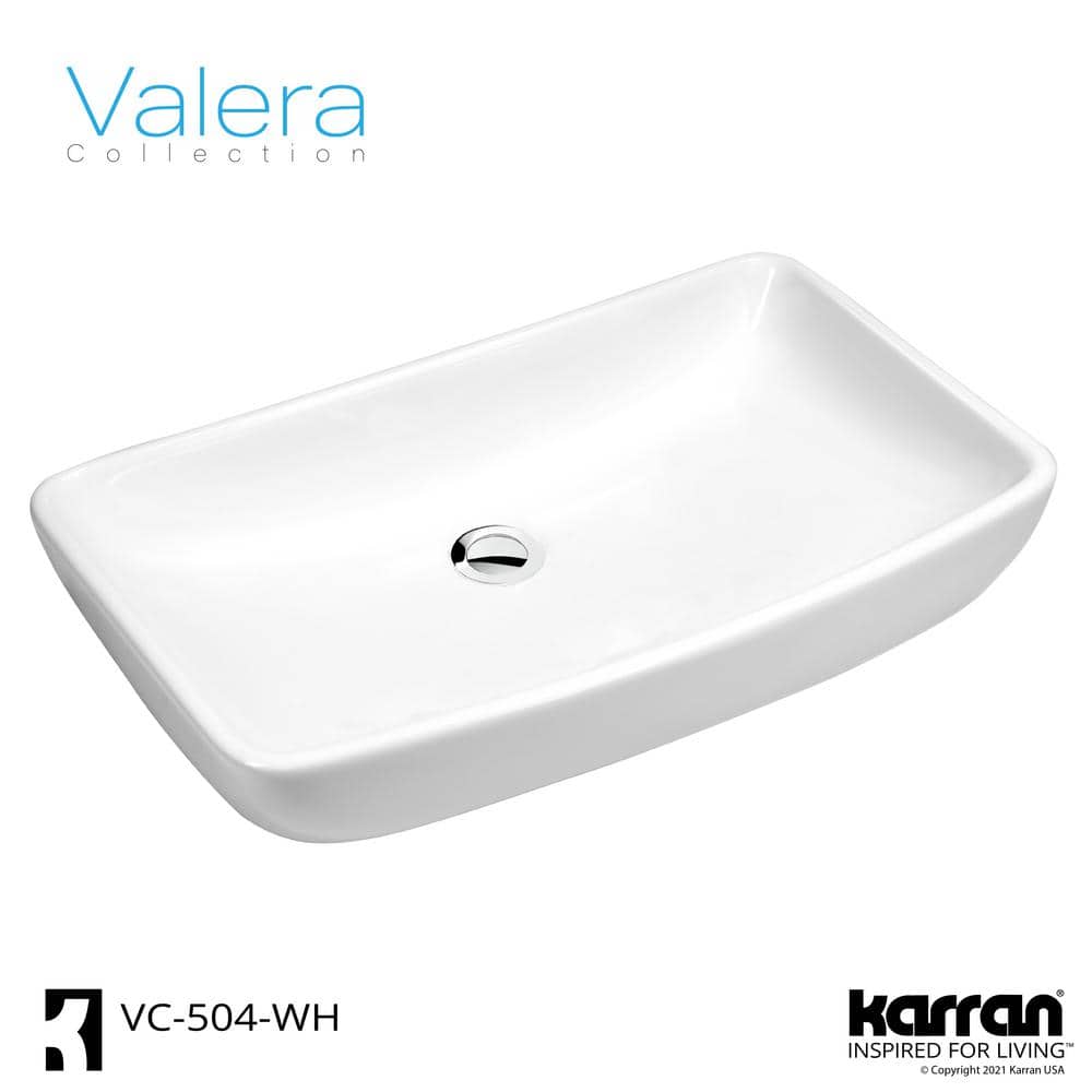 Elegant Valera 24" White Ceramic Rectangular Vessel Bathroom Sink