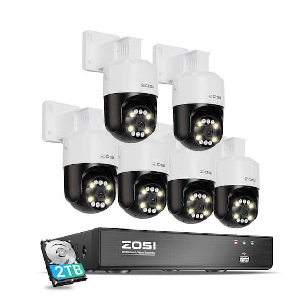 4K UHD 8-Channel 2TB POE NVR Security System with 6-Wired 8MP Outdoor 360 PTZ Spotlight Cameras