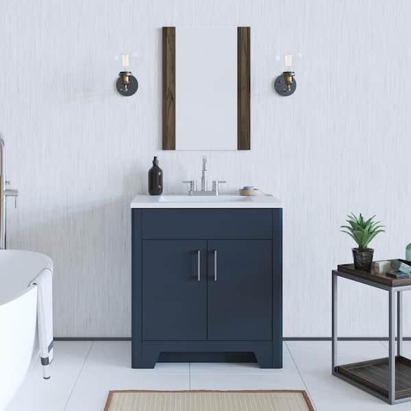 Home Decorators Collection Branine 30 in. W x 19 in. D x 33 in. H Single Sink Freestanding Bath Vanity in Deep Blue with White Cultured Marble Top