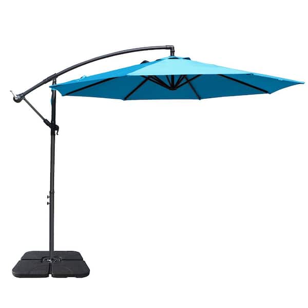KOZYARD 10ft Outdoor Patio Umbrella with Base Offset Cantilever Hanging Market Style Blue