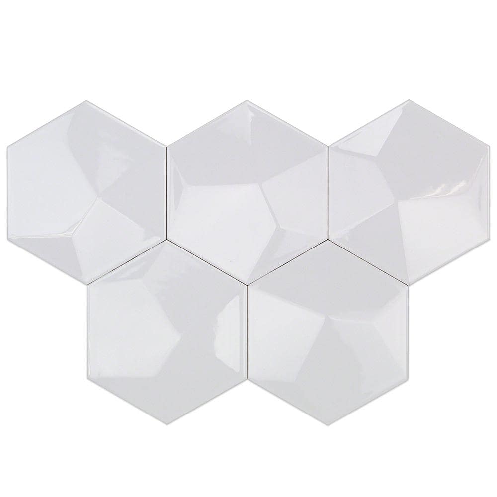 David Collection Polished White Ceramic Hexagon Wall Tile