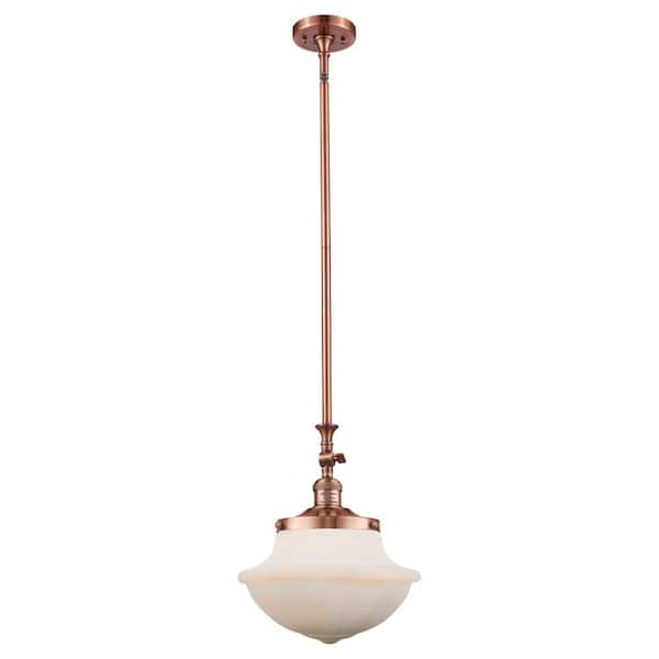Innovations Oxford 100-Watt 1-Light Antique Copper Standard Mini Pendant Light with Painted Glass Shade, No Bulbs Included