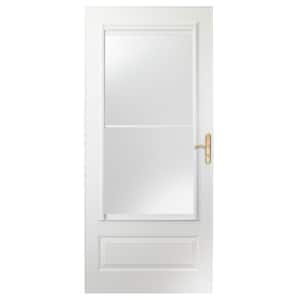 400 Series 32 in. x 80 in. White Universal 3/4 Light Retractable Aluminum Storm Door with Brass Hardware