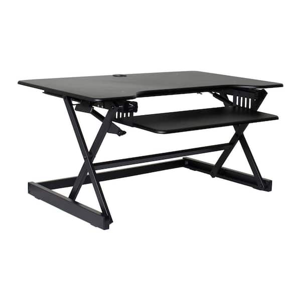 ROCELCO 26.5 in. Rectangular Wood Black Standing Desk Converter Deluxe Adjustable Support Riser
