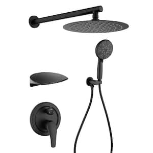 Single-Handle 7-Spray Round Shower Faucet with 360-Degree Swivel in Black (Valve Included)