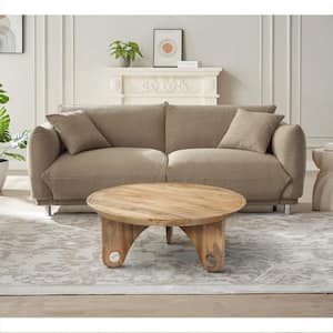36 in. Brown Round Wood Coffee Table with Grooved Edge Top