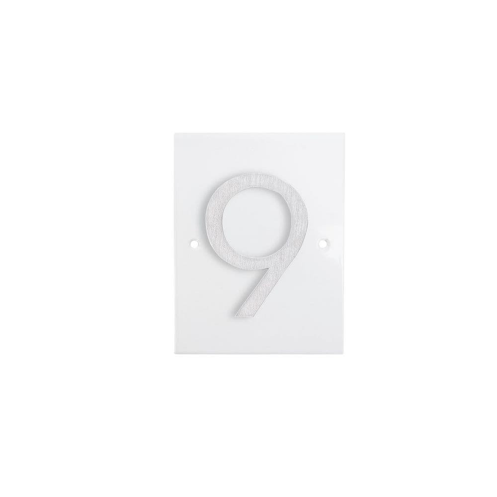 "Horizontal Floating Modern Address Plaque (4"" Numbers-1 Character)-White/Brushed Aluminum" product image for price tracking