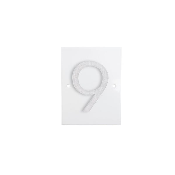 Horizontal Floating Modern Address Plaque (4 in. Numbers-1 Character)-White/Brushed Aluminum
