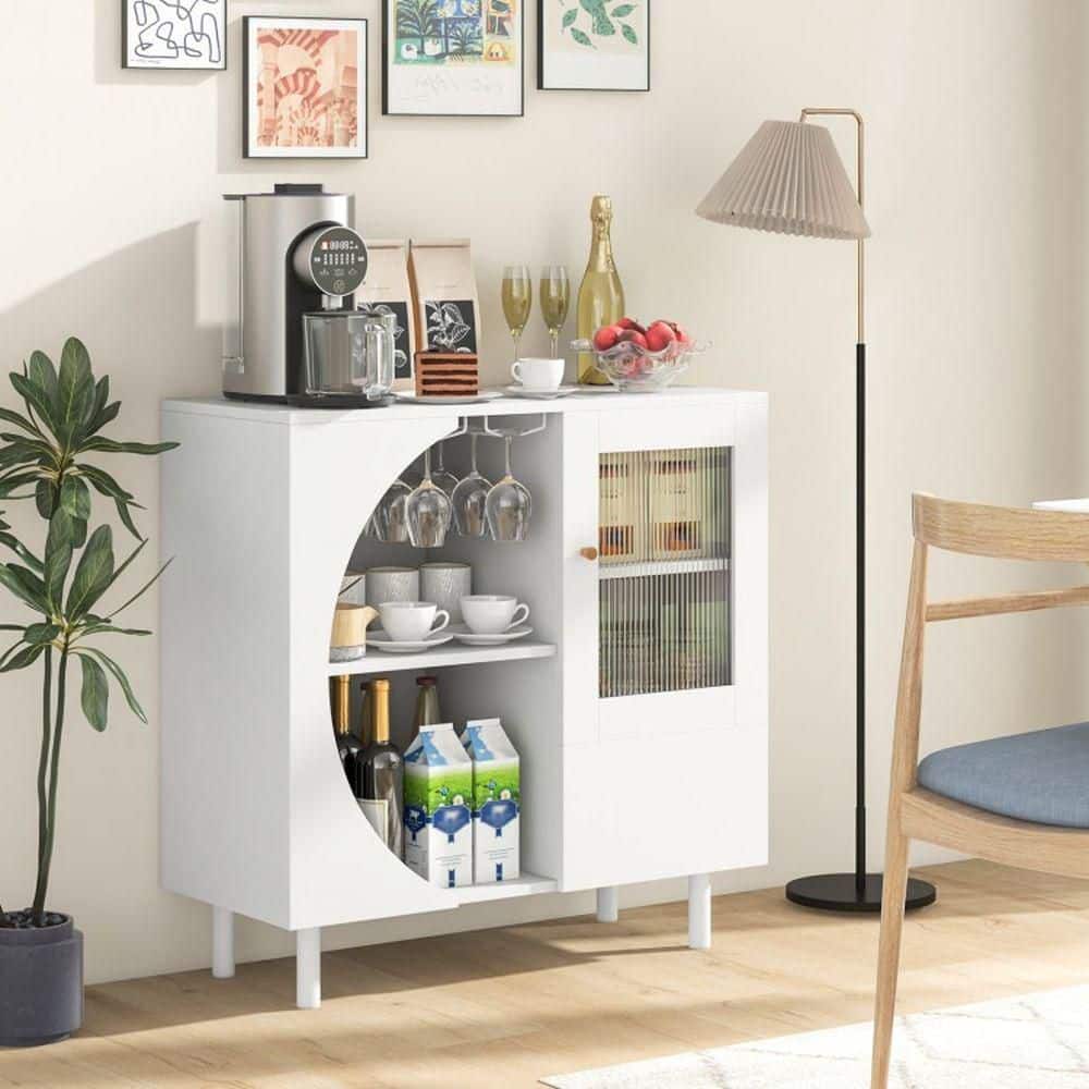 White MDF Buffet with Wine Glass Holder, Tempered Glass Door price history on PriceWatchPro