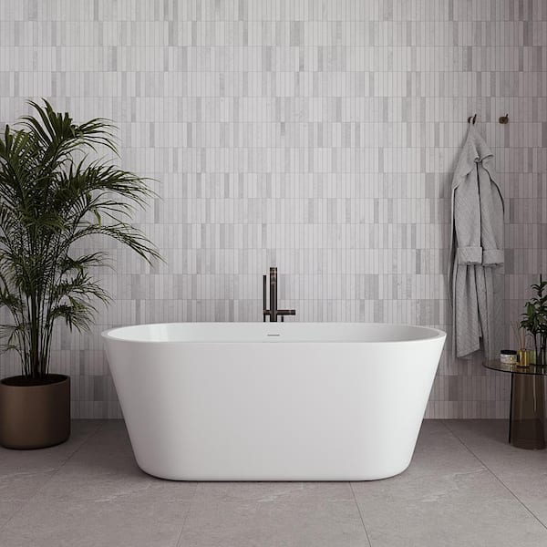 Streamline 59 in. x 30 in. Acrylic Freestanding Soaking Bathtub in Glossy White with Matte Oil Rubbed Bronze Drain