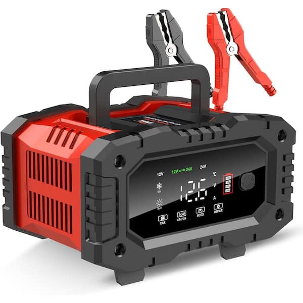 Car Charger Lead Acid Fully Automatic Battery Maintainer with 20 Amp 12-Volt/24-Volt in Red